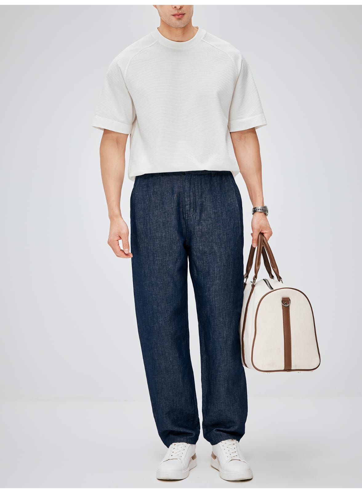 SOUTH FRANCE DENIM NIGHT COTTON BLEND PLEATED CALF NAVY BLUE PANTS