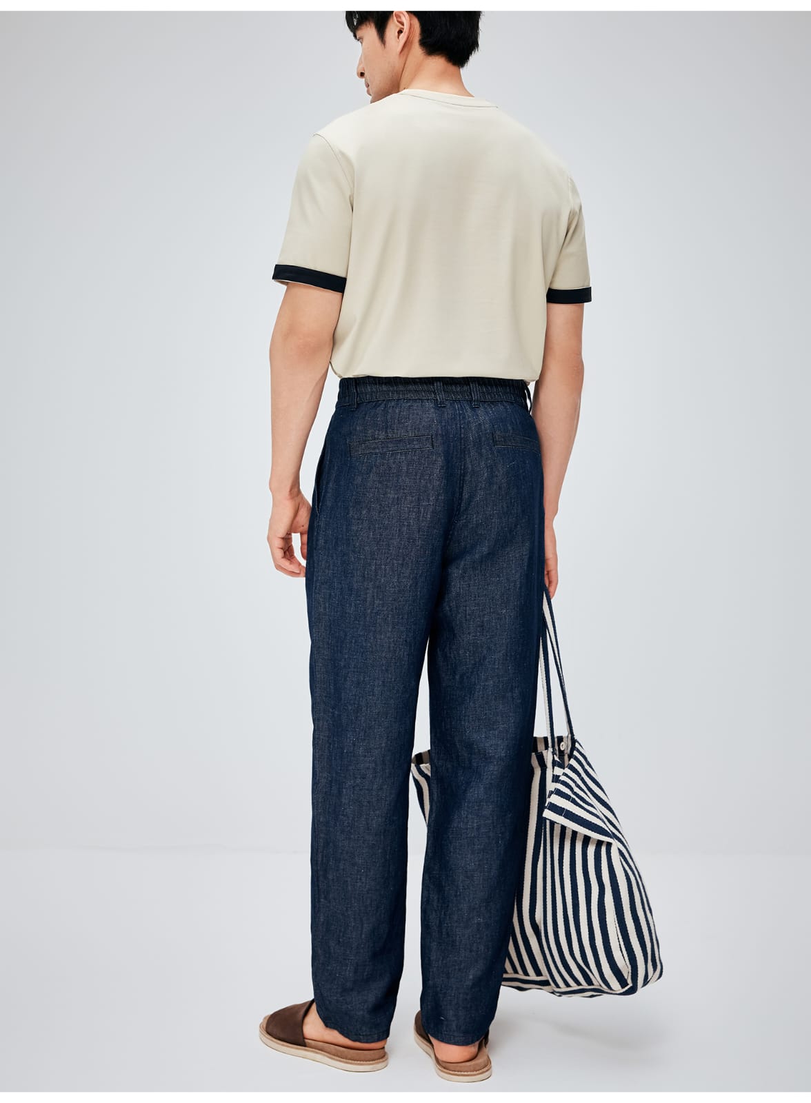 SOUTH FRANCE DENIM NIGHT COTTON BLEND PLEATED CALF NAVY BLUE PANTS