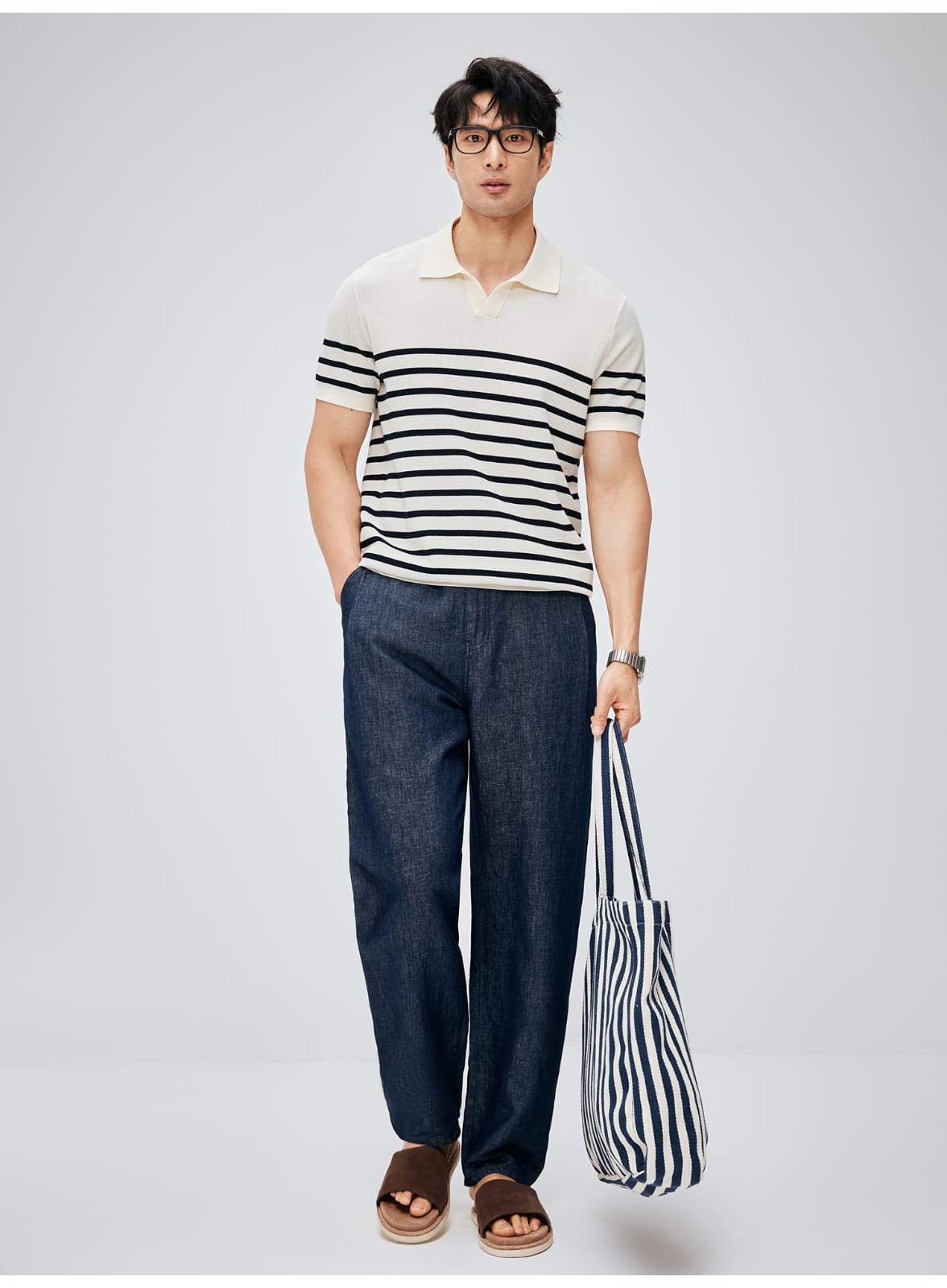 SOUTH FRANCE DENIM NIGHT COTTON BLEND PLEATED CALF NAVY BLUE PANTS