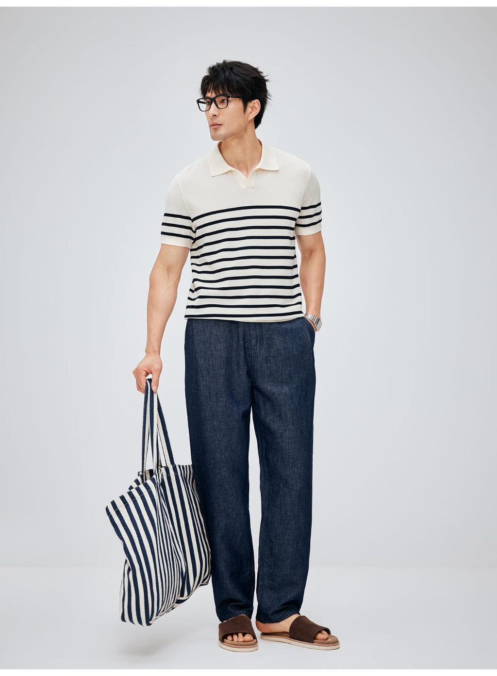 SOUTH FRANCE DENIM NIGHT COTTON BLEND PLEATED CALF NAVY BLUE PANTS