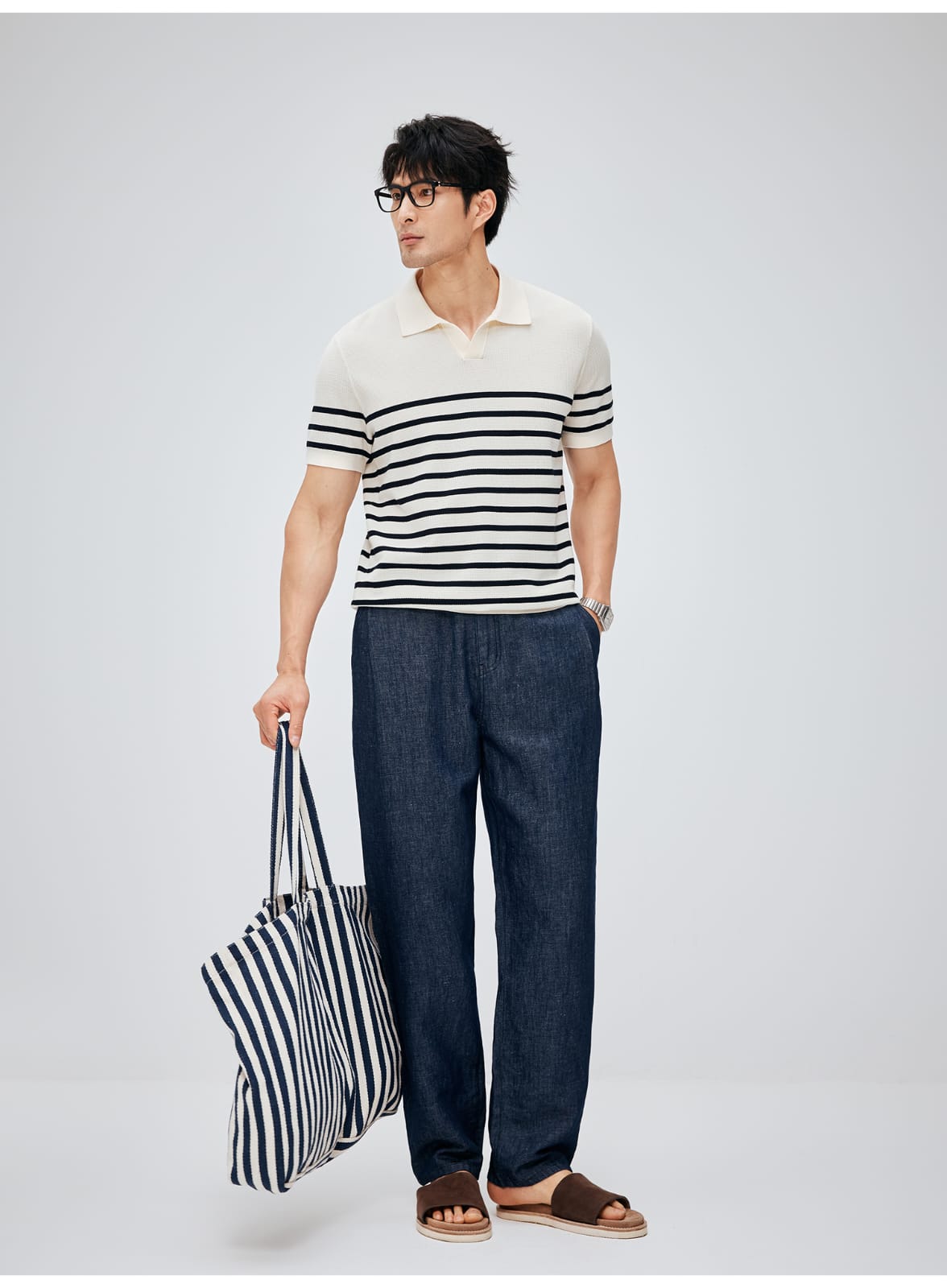 SOUTH FRANCE DENIM NIGHT COTTON BLEND PLEATED CALF NAVY BLUE PANTS