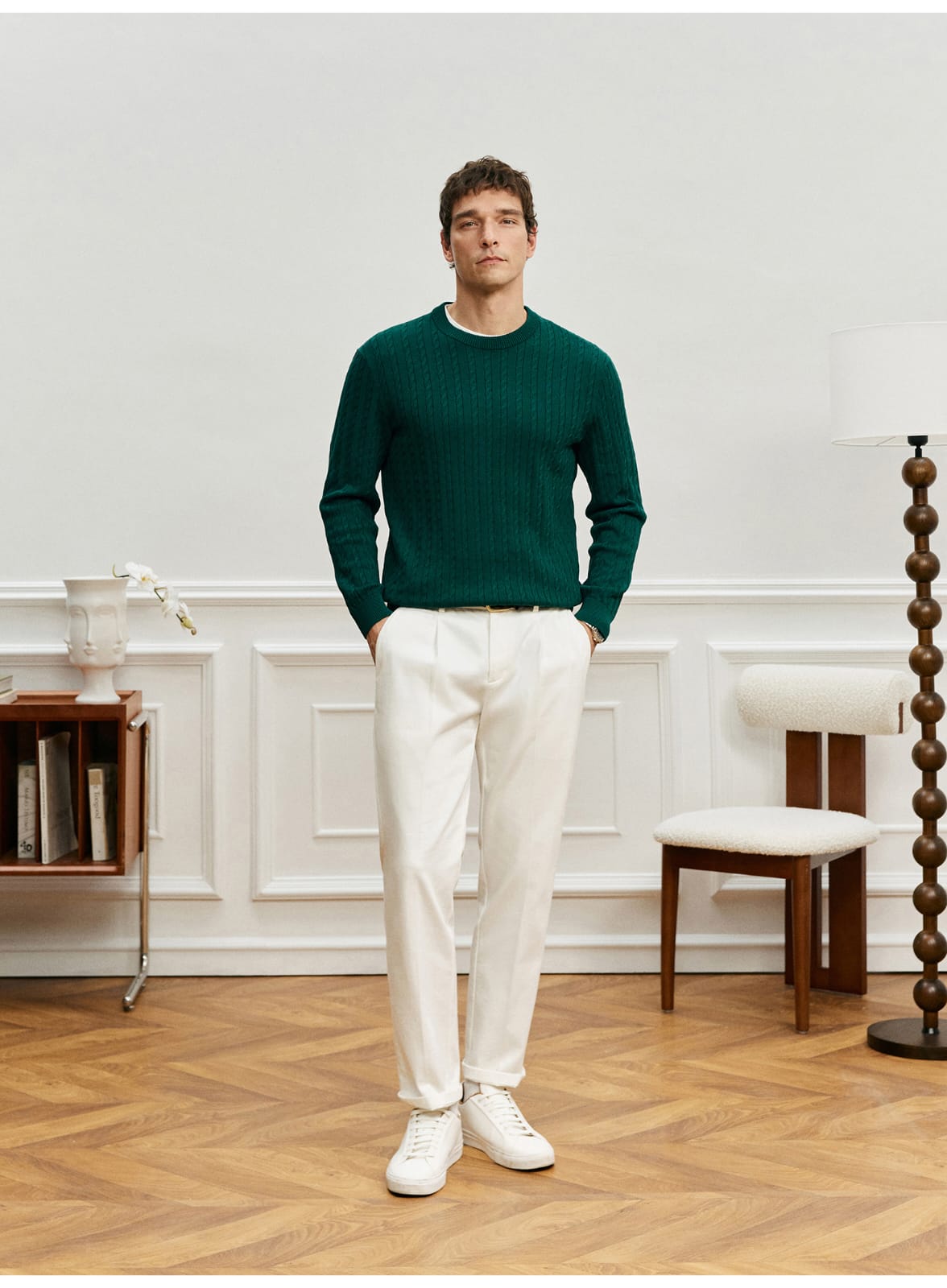 EASY CARE WHITE PLEATED STRAIGHT SPRING SUMMER ANTI-FOULING FABRIC PANTS