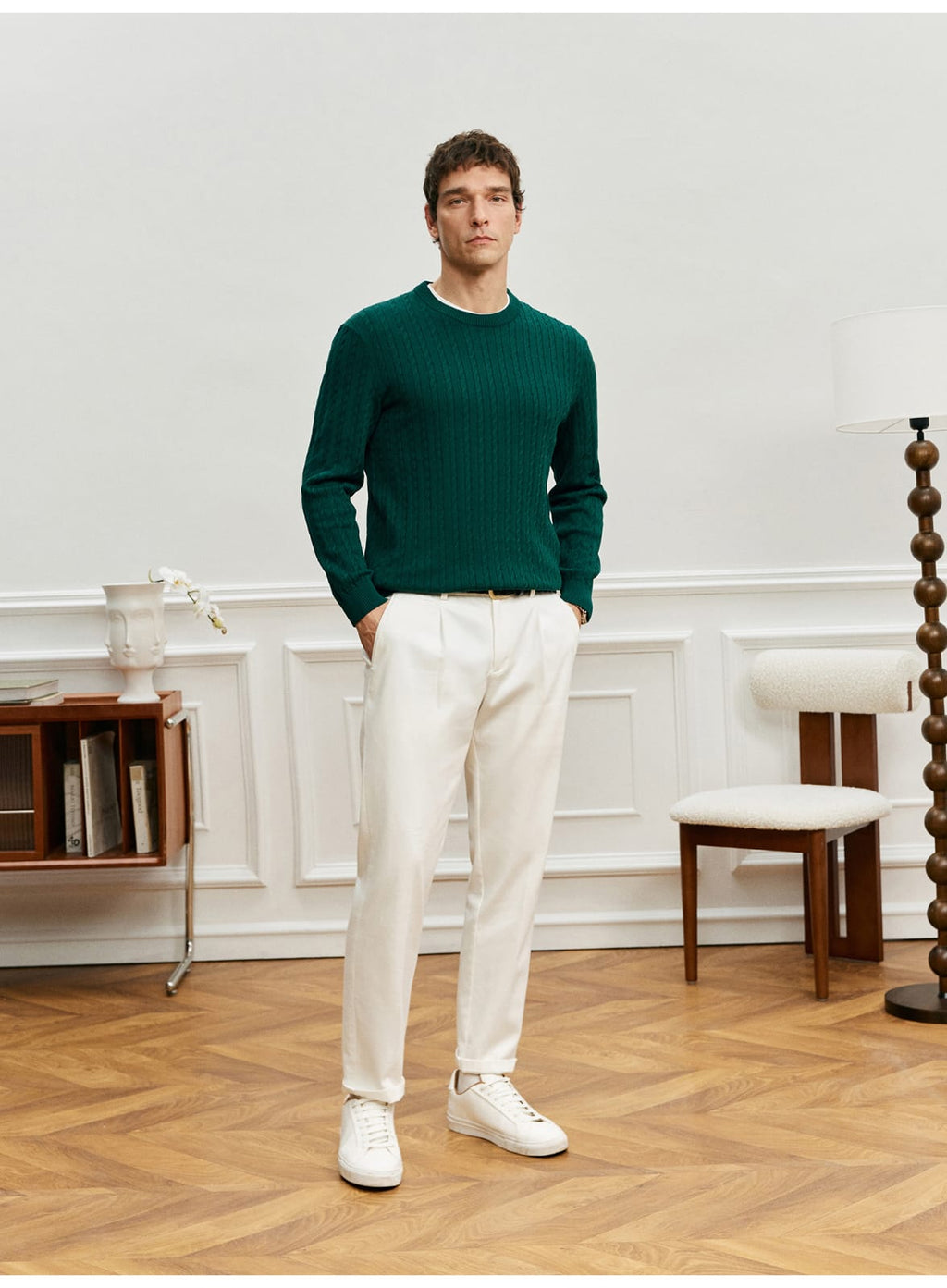 EASY CARE WHITE PLEATED STRAIGHT SPRING SUMMER ANTI-FOULING FABRIC PANTS