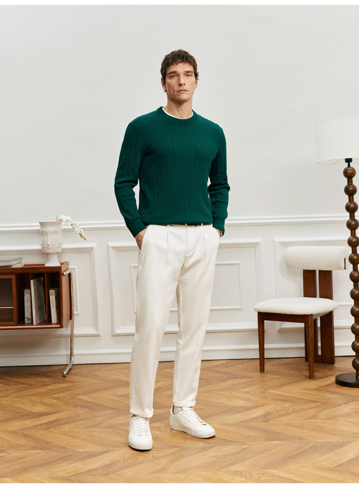 EASY CARE WHITE PLEATED STRAIGHT SPRING SUMMER ANTI-FOULING FABRIC PANTS