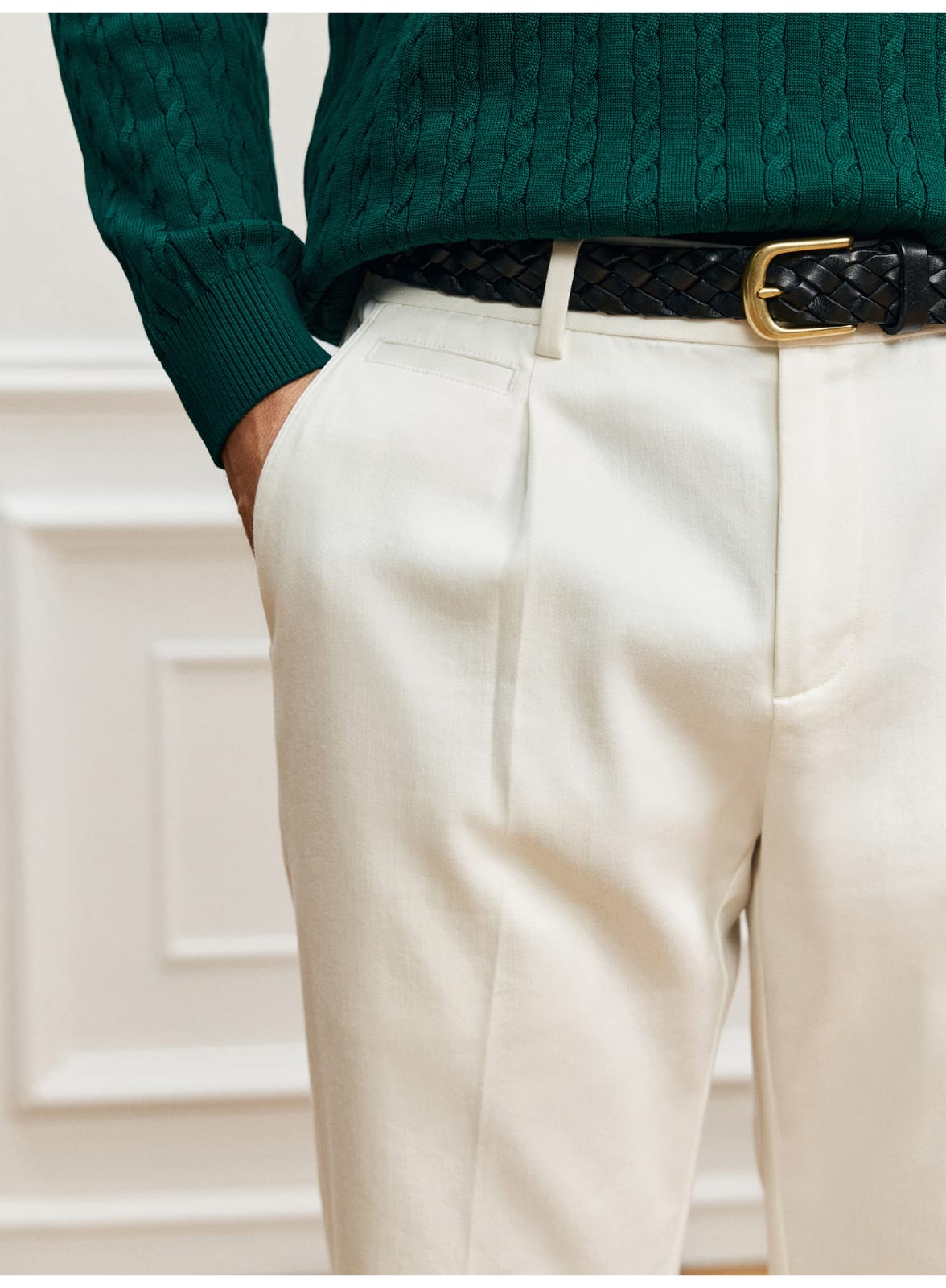 EASY CARE WHITE PLEATED STRAIGHT SPRING SUMMER ANTI-FOULING FABRIC PANTS