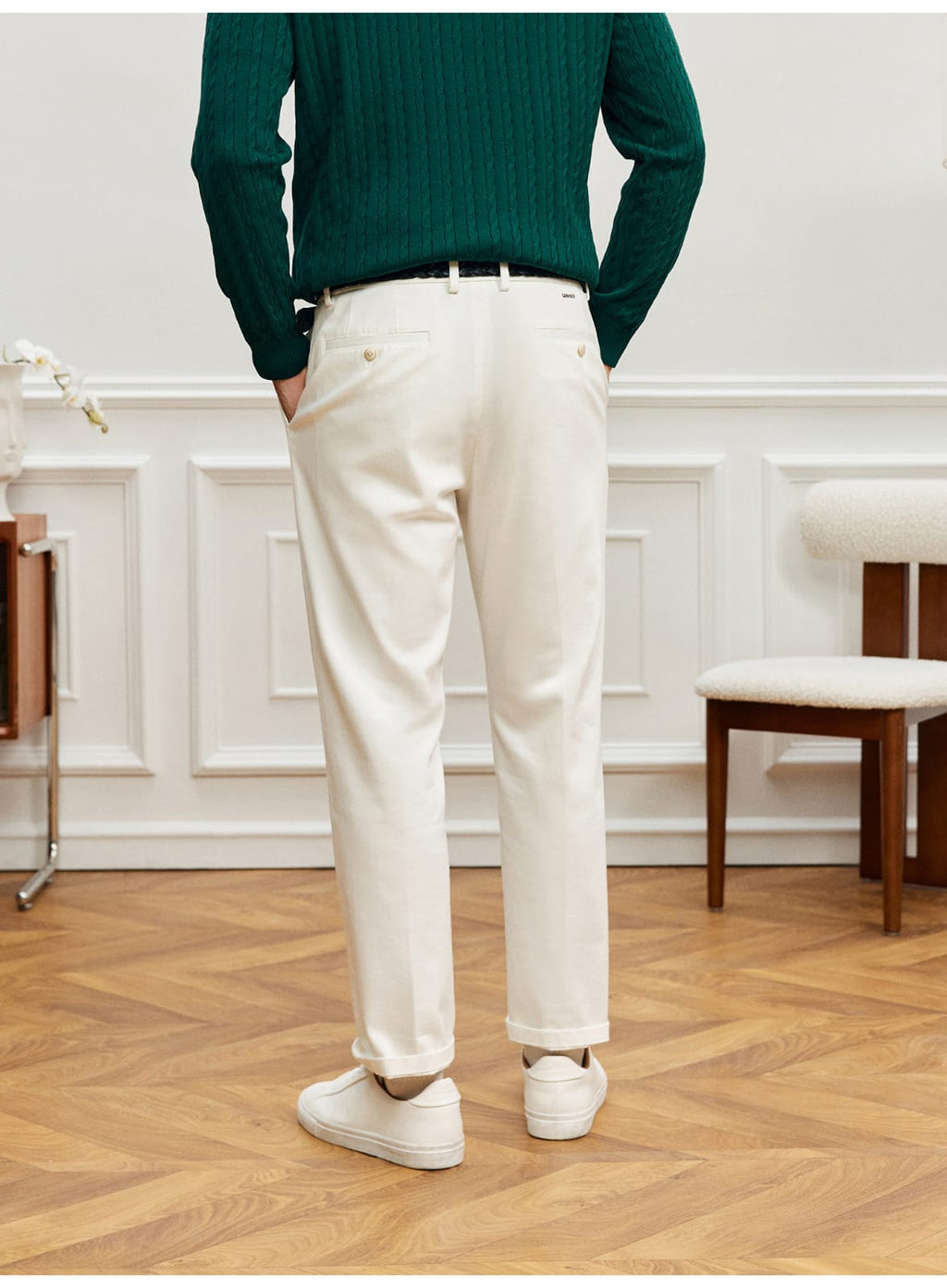 EASY CARE WHITE PLEATED STRAIGHT SPRING SUMMER ANTI-FOULING FABRIC PANTS