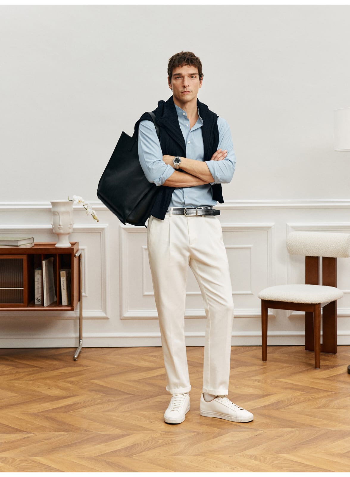 EASY CARE WHITE PLEATED STRAIGHT SPRING SUMMER ANTI-FOULING FABRIC PANTS