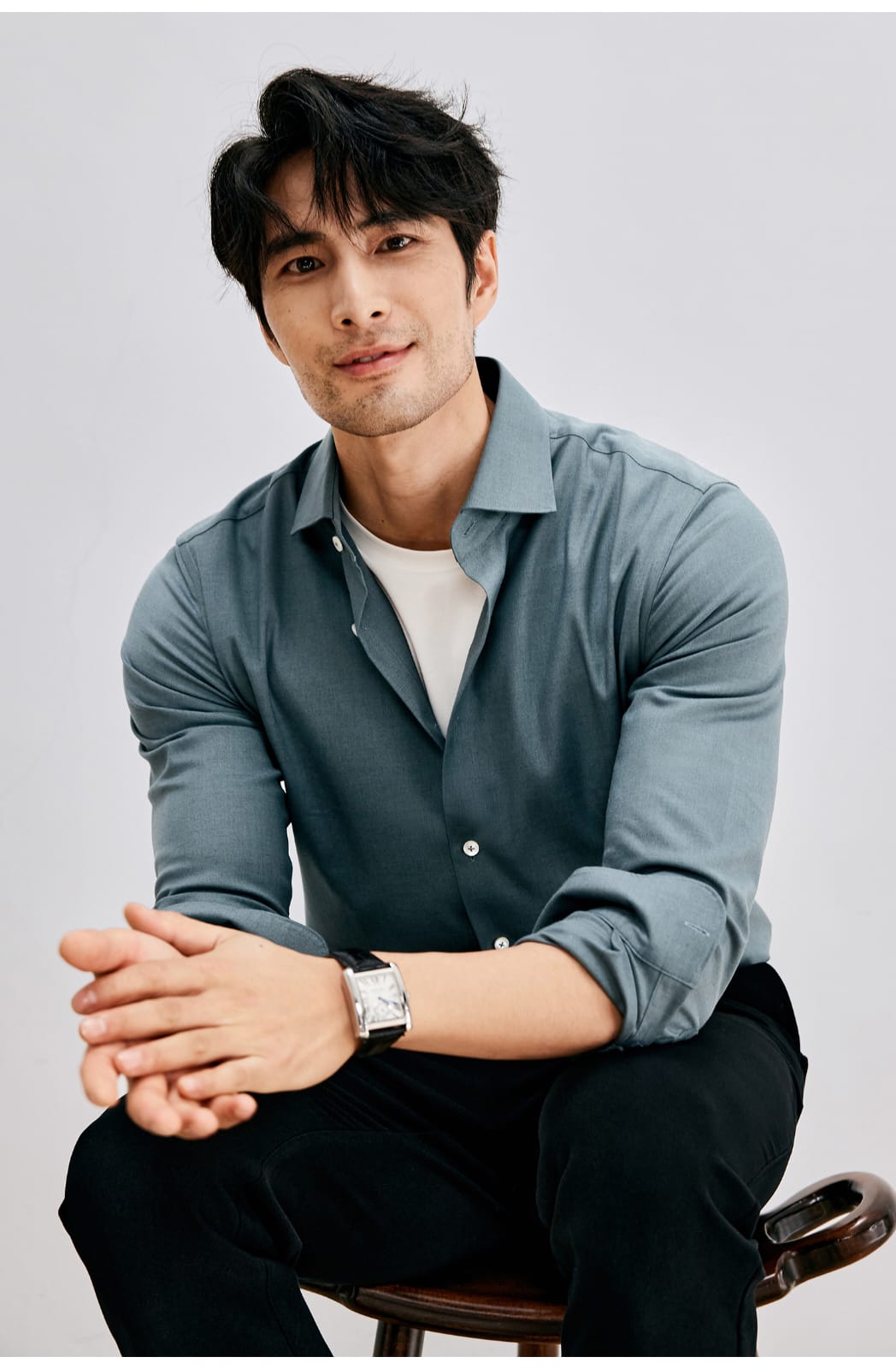 WINTER WOOL MODAL WINDSOR COLLAR LONG SLEEVE SHIRT