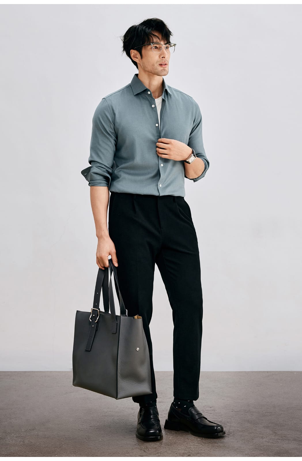 WINTER WOOL MODAL WINDSOR COLLAR LONG SLEEVE SHIRT