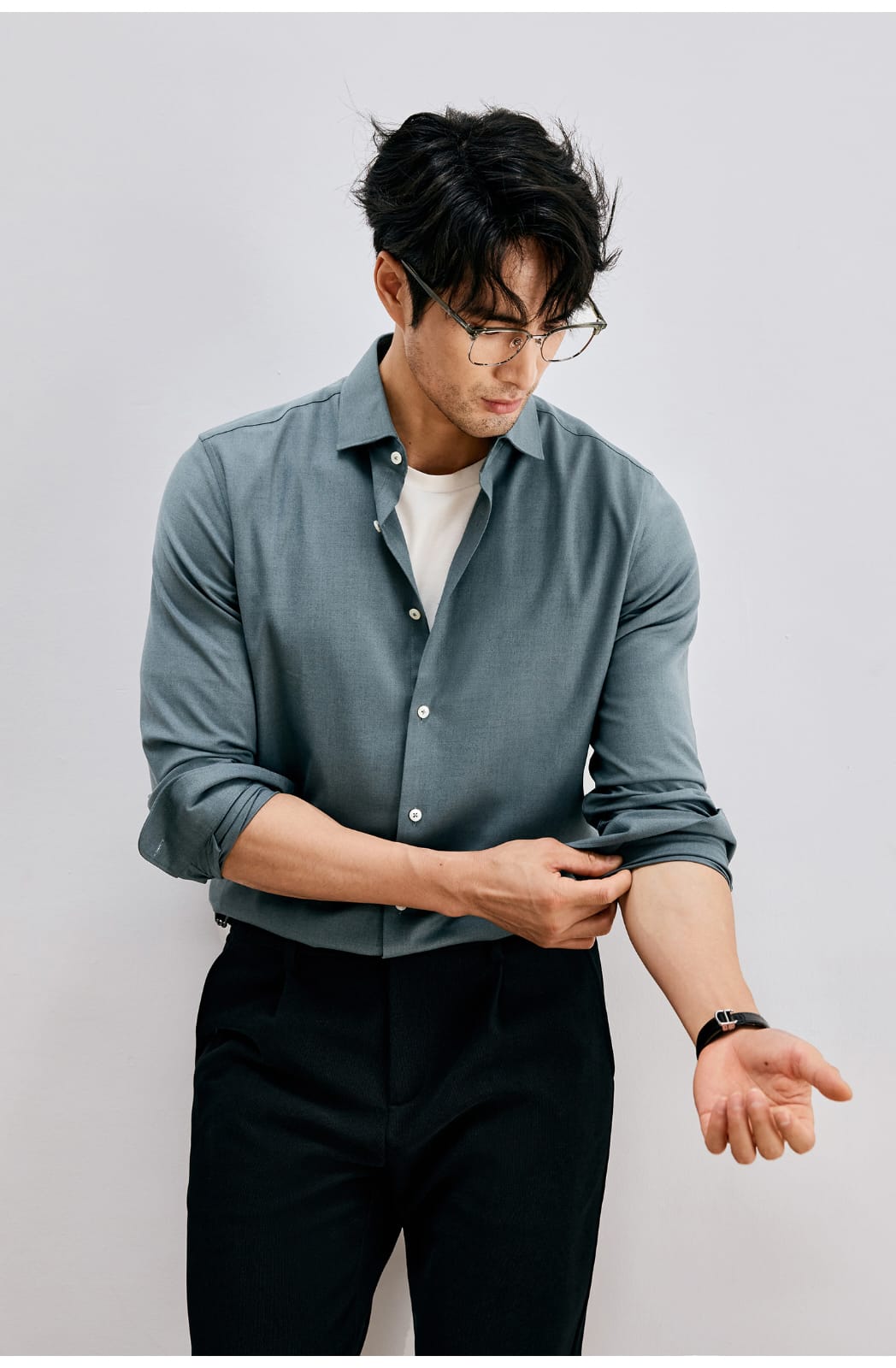 WINTER WOOL MODAL WINDSOR COLLAR LONG SLEEVE SHIRT