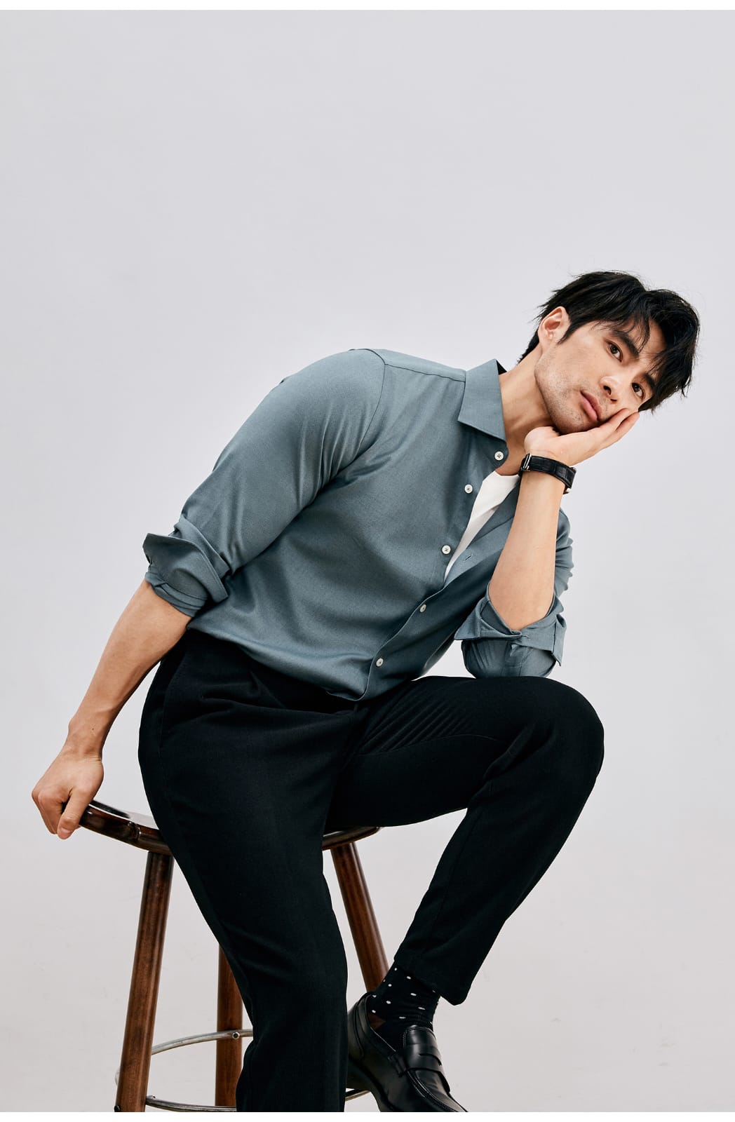 WINTER WOOL MODAL WINDSOR COLLAR LONG SLEEVE SHIRT