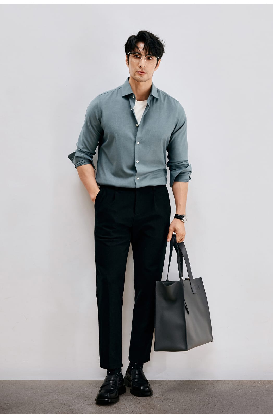 WINTER WOOL MODAL WINDSOR COLLAR LONG SLEEVE SHIRT