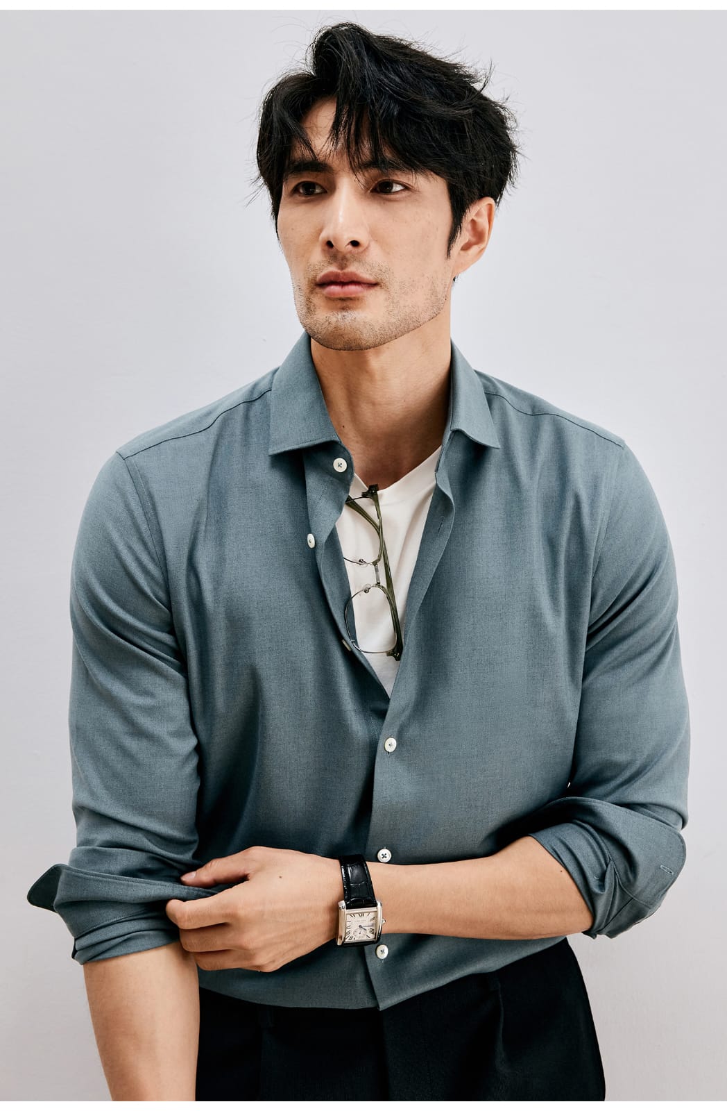 WINTER WOOL MODAL WINDSOR COLLAR LONG SLEEVE SHIRT