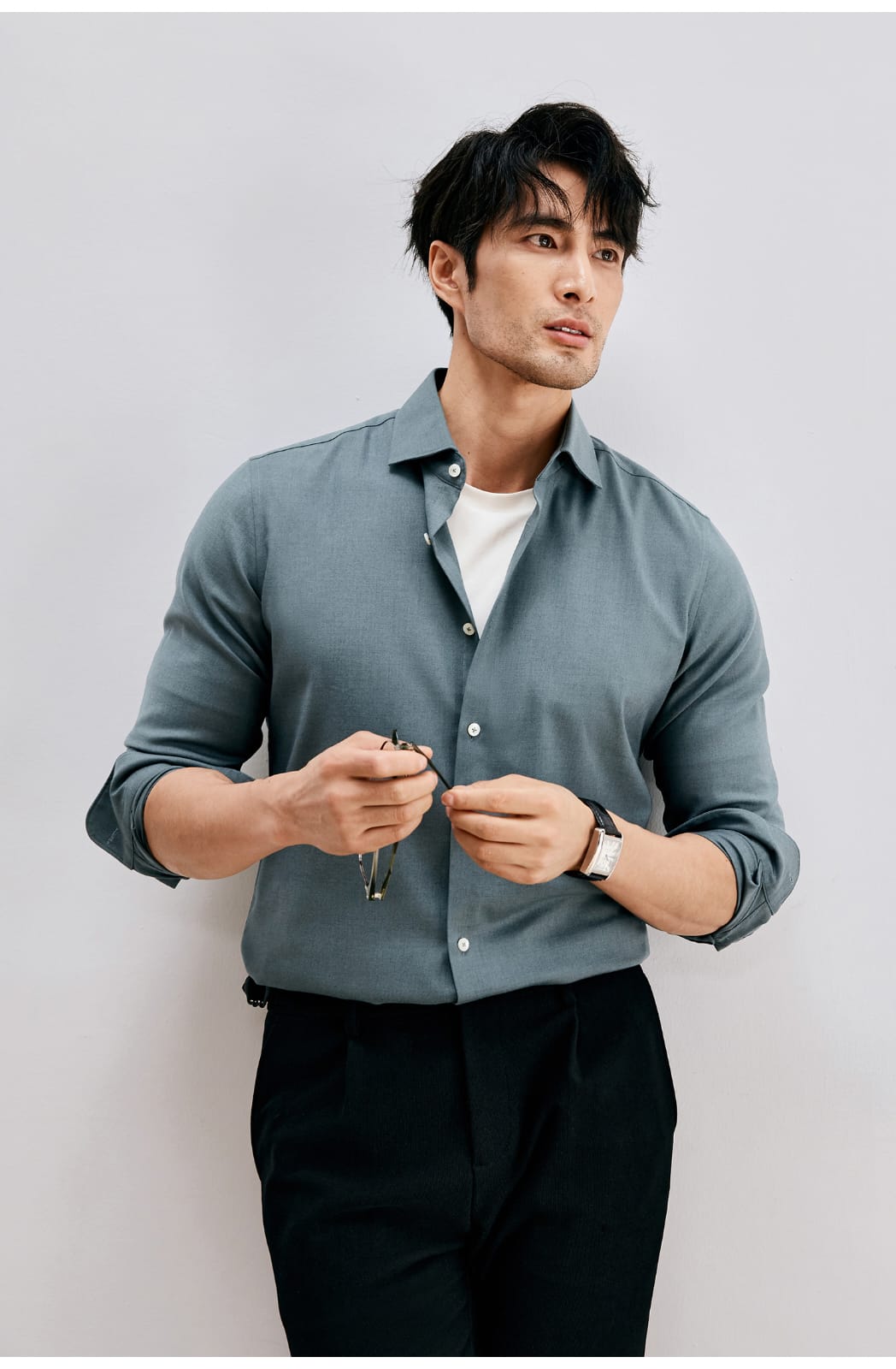WINTER WOOL MODAL WINDSOR COLLAR LONG SLEEVE SHIRT