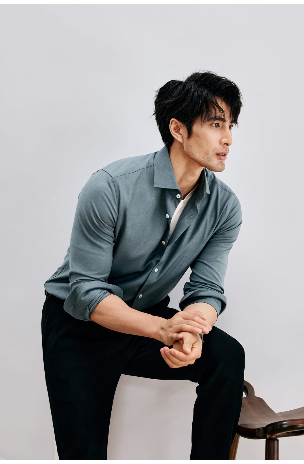 WINTER WOOL MODAL WINDSOR COLLAR LONG SLEEVE SHIRT