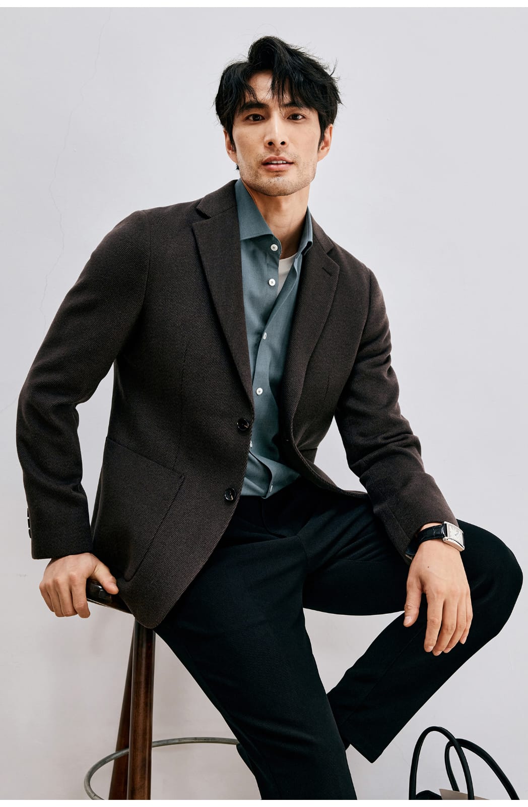 WINTER WOOL MODAL WINDSOR COLLAR LONG SLEEVE SHIRT
