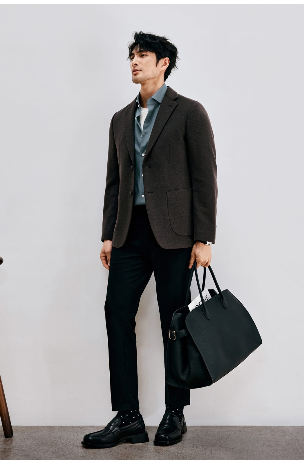 WINTER WOOL MODAL WINDSOR COLLAR LONG SLEEVE SHIRT