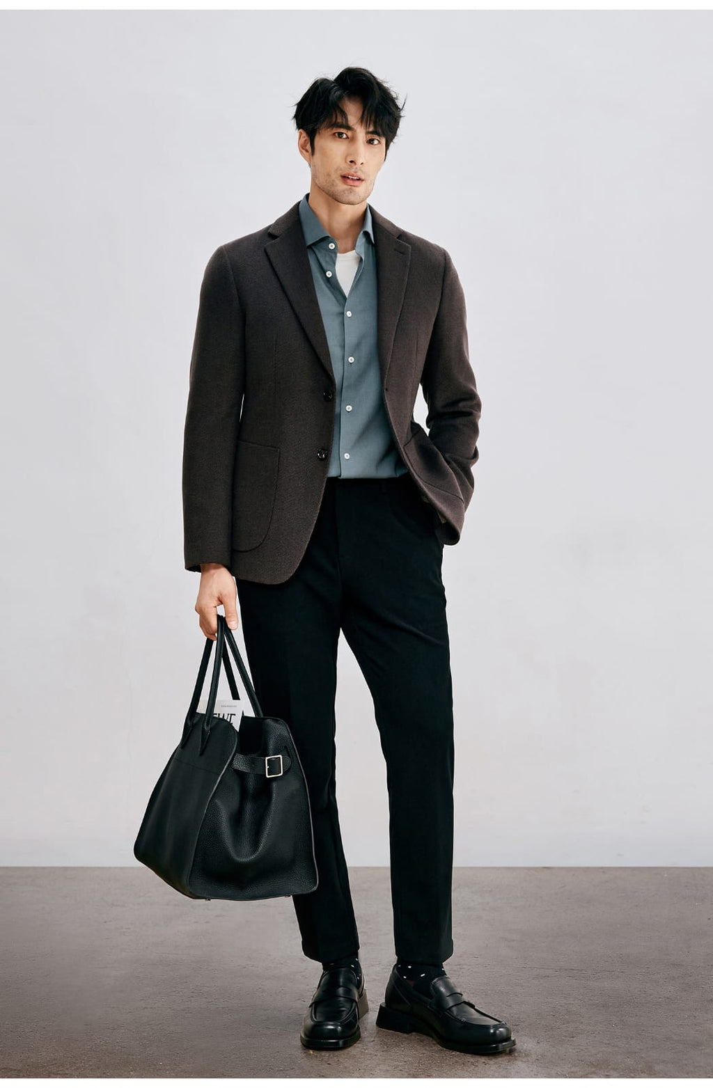 WINTER WOOL MODAL WINDSOR COLLAR LONG SLEEVE SHIRT