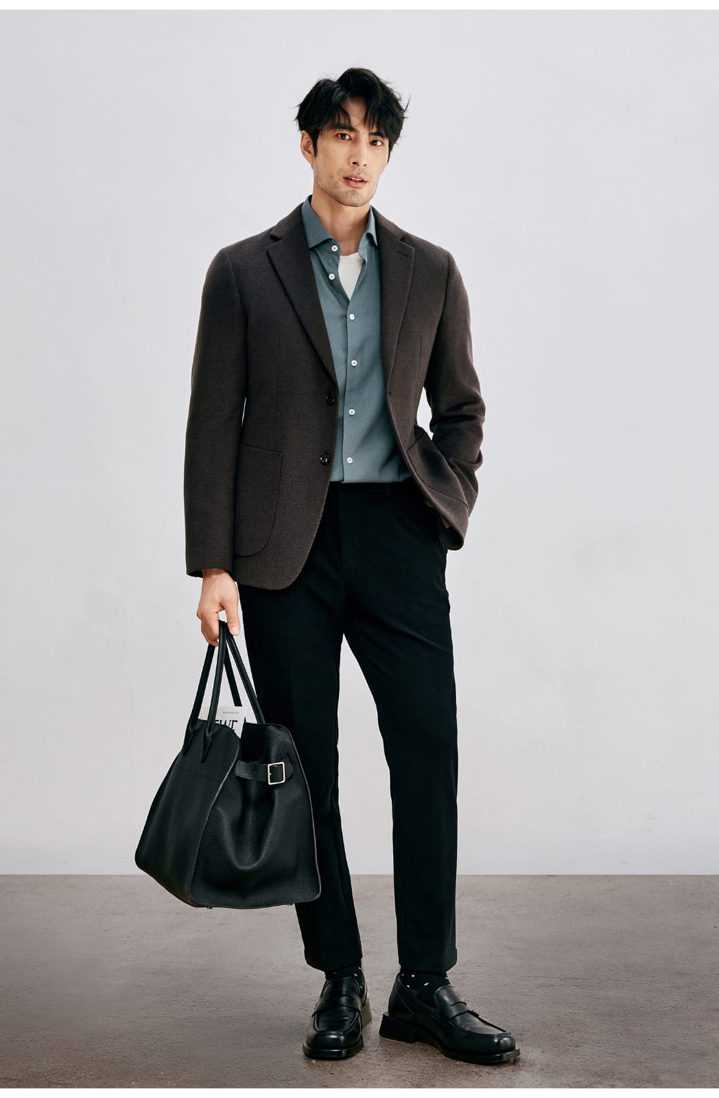 WINTER WOOL MODAL WINDSOR COLLAR LONG SLEEVE SHIRT