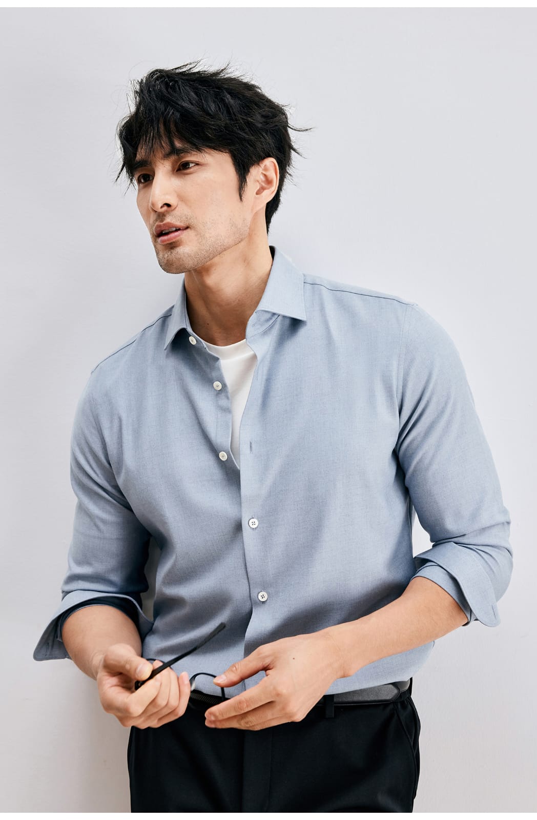 WINTER WOOL MODAL WINDSOR COLLAR LONG SLEEVE SHIRT