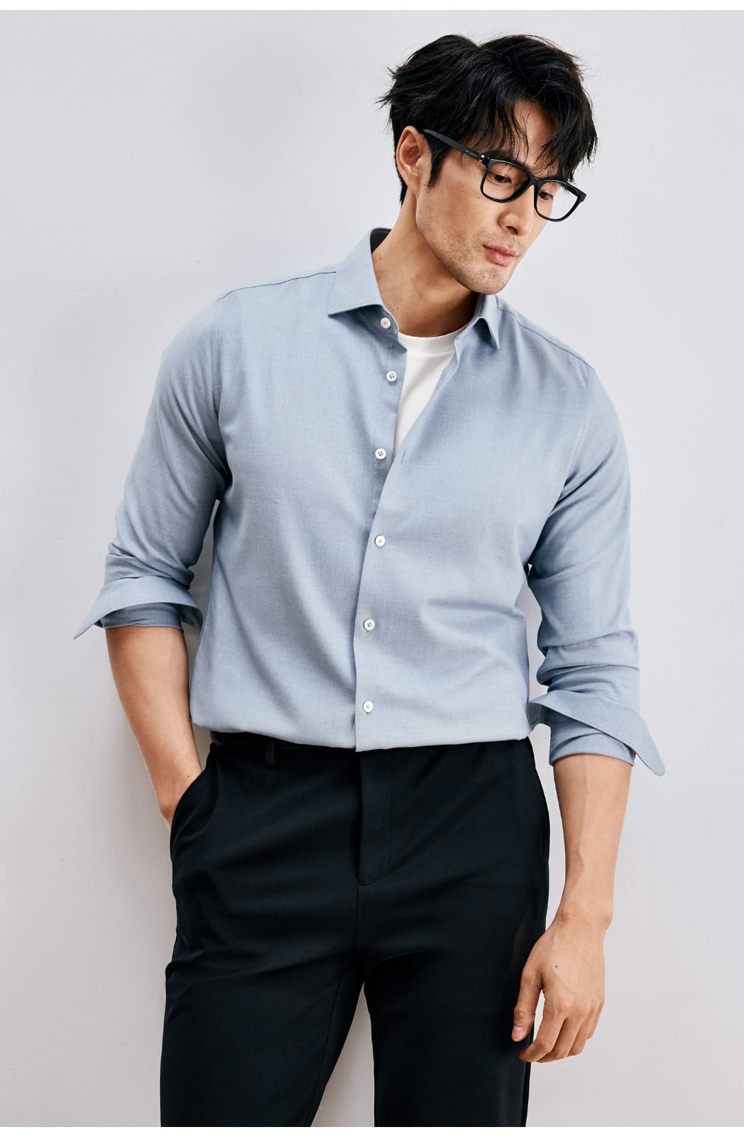 WINTER WOOL MODAL WINDSOR COLLAR LONG SLEEVE SHIRT