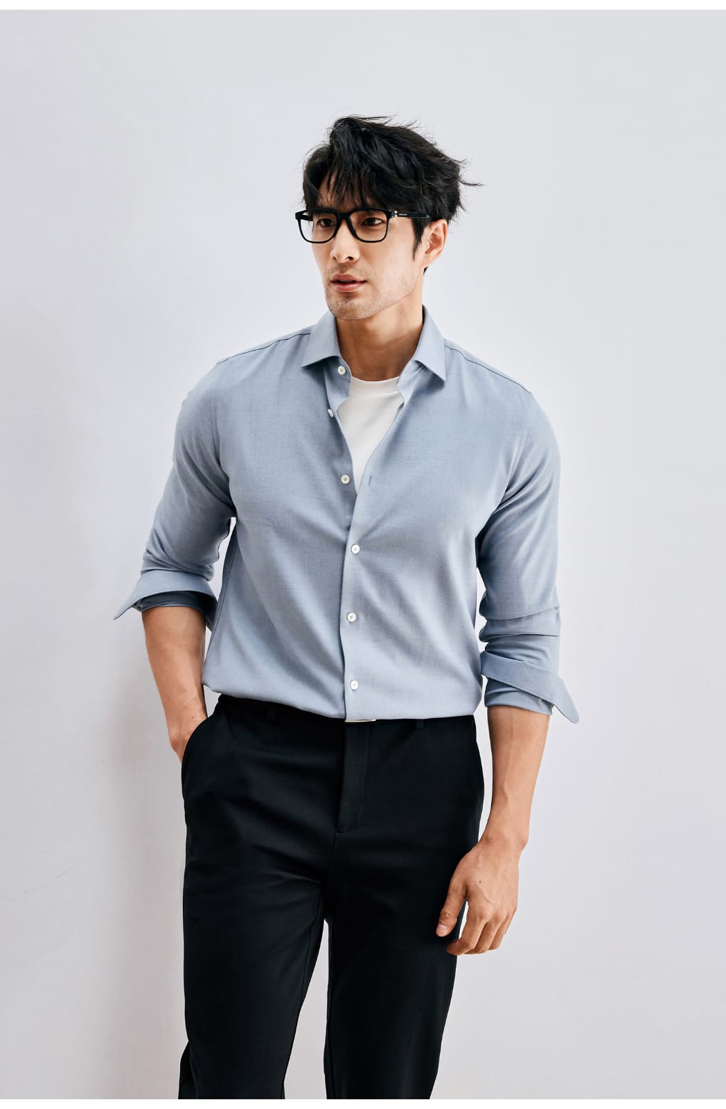 WINTER WOOL MODAL WINDSOR COLLAR LONG SLEEVE SHIRT