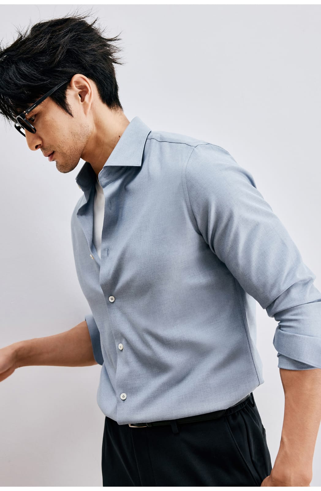 WINTER WOOL MODAL WINDSOR COLLAR LONG SLEEVE SHIRT
