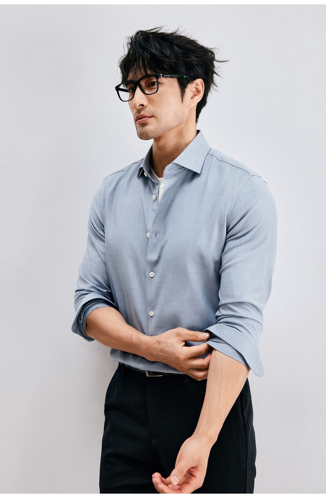 WINTER WOOL MODAL WINDSOR COLLAR LONG SLEEVE SHIRT