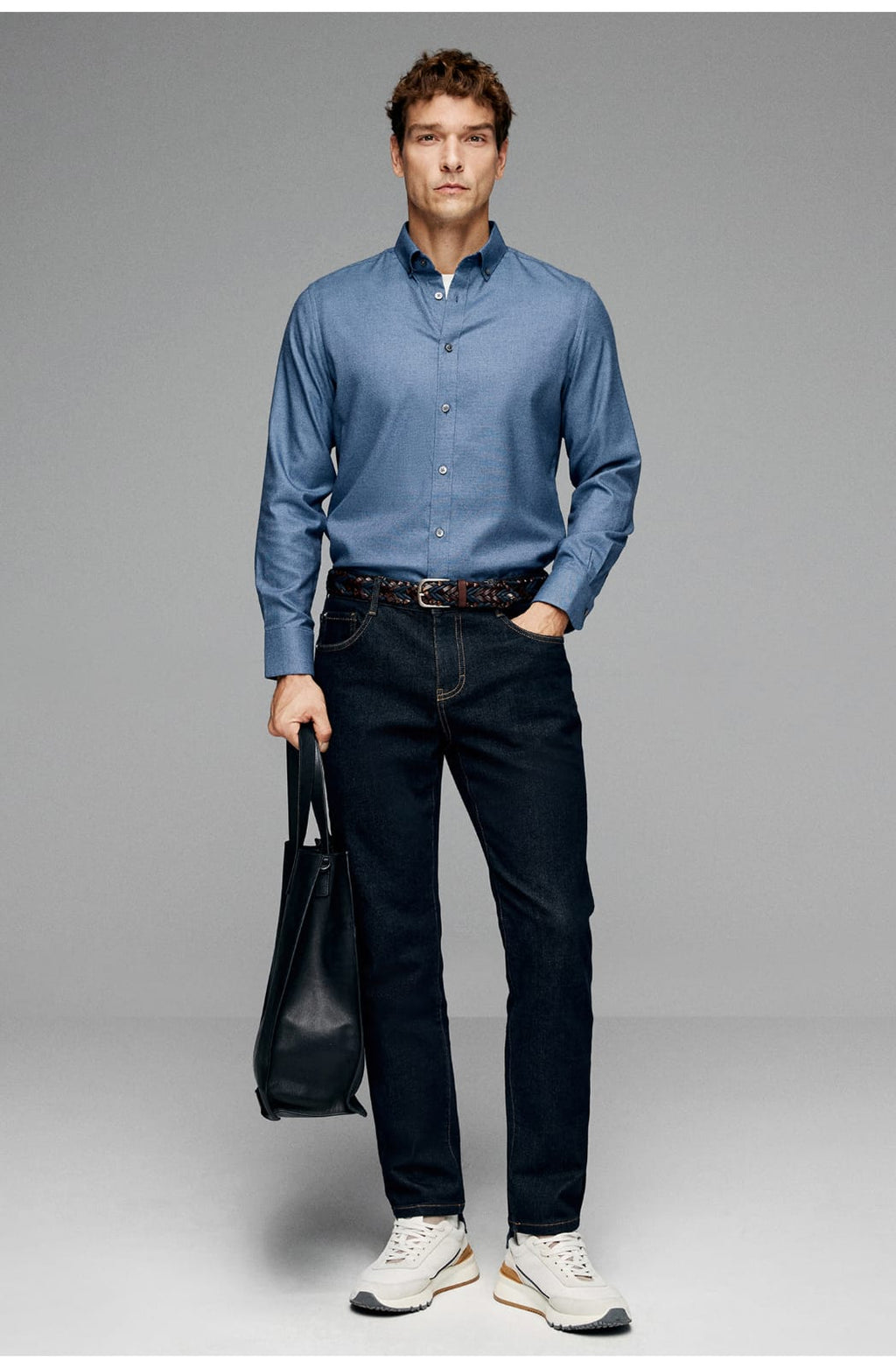 HIGH-END SILK COTTON JACQUARD LONG SLEEVE DARK BLUE SHIRT