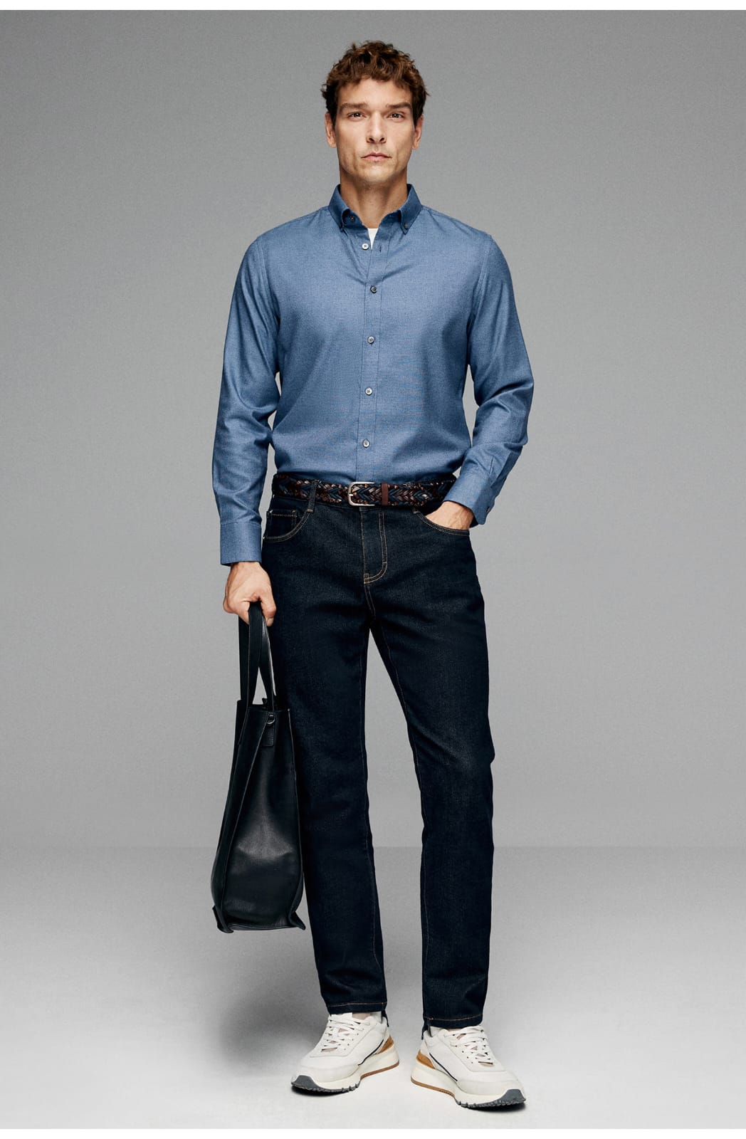 HIGH-END SILK COTTON JACQUARD LONG SLEEVE DARK BLUE SHIRT