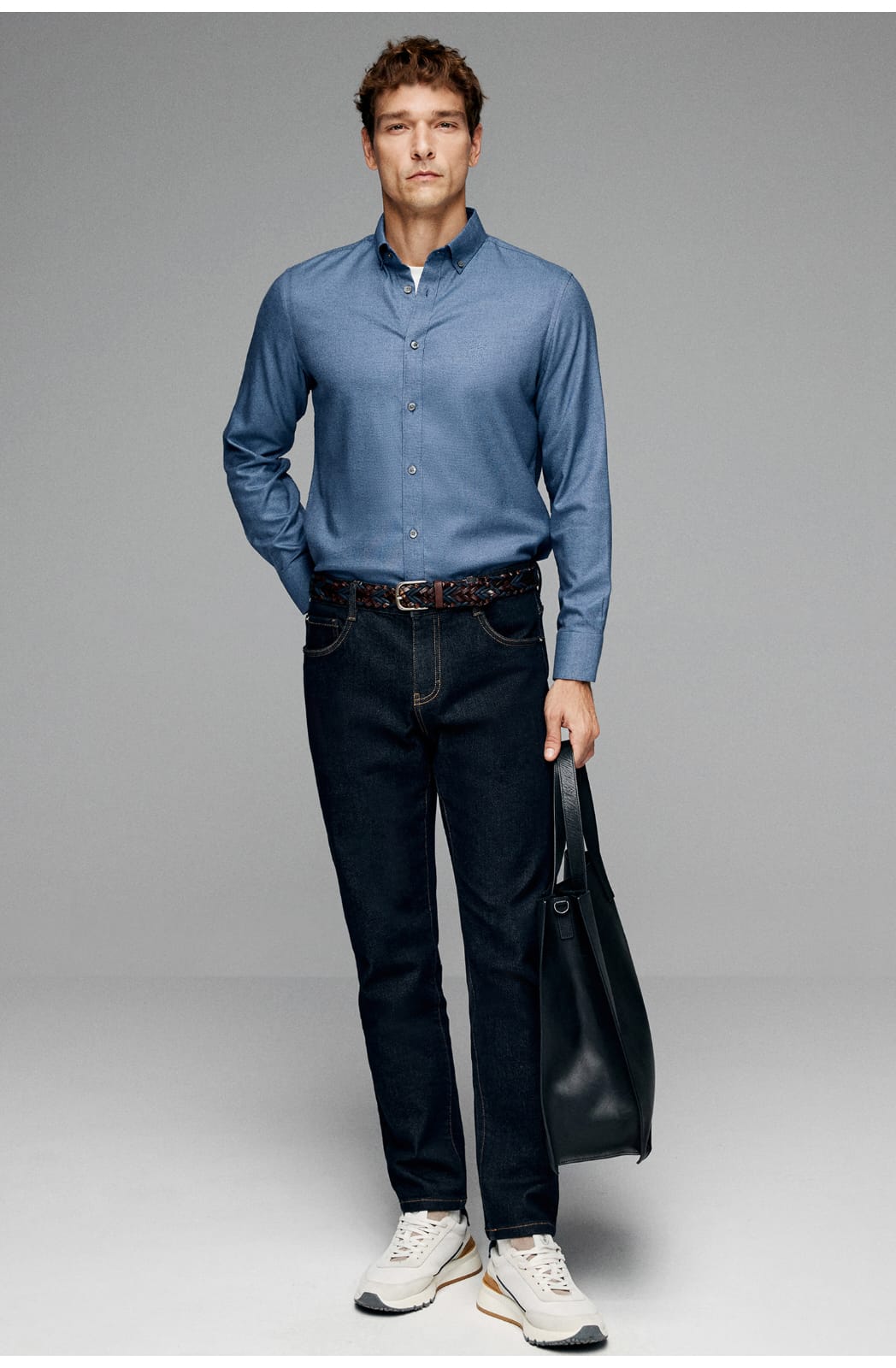 HIGH-END SILK COTTON JACQUARD LONG SLEEVE DARK BLUE SHIRT