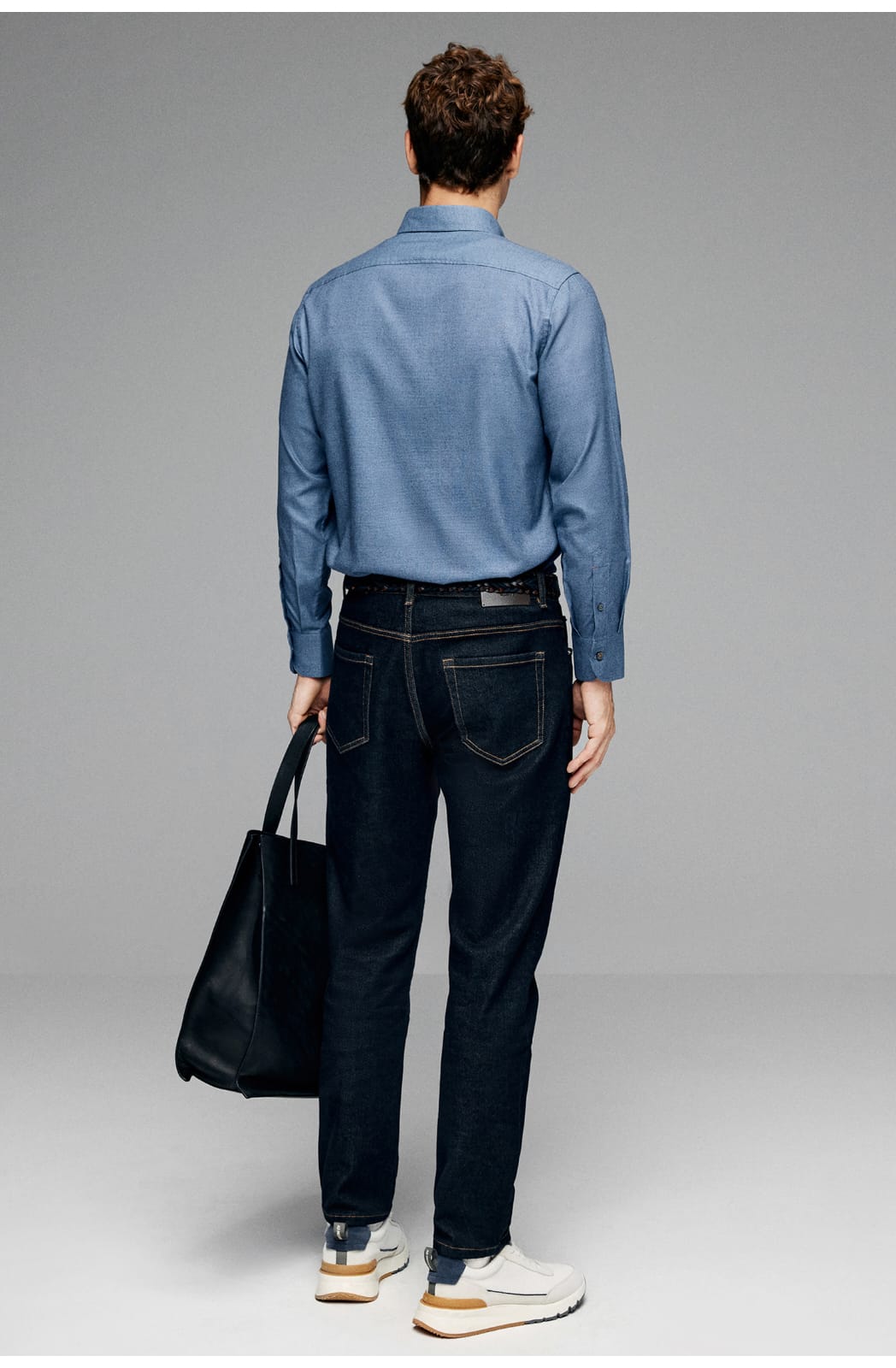 HIGH-END SILK COTTON JACQUARD LONG SLEEVE DARK BLUE SHIRT