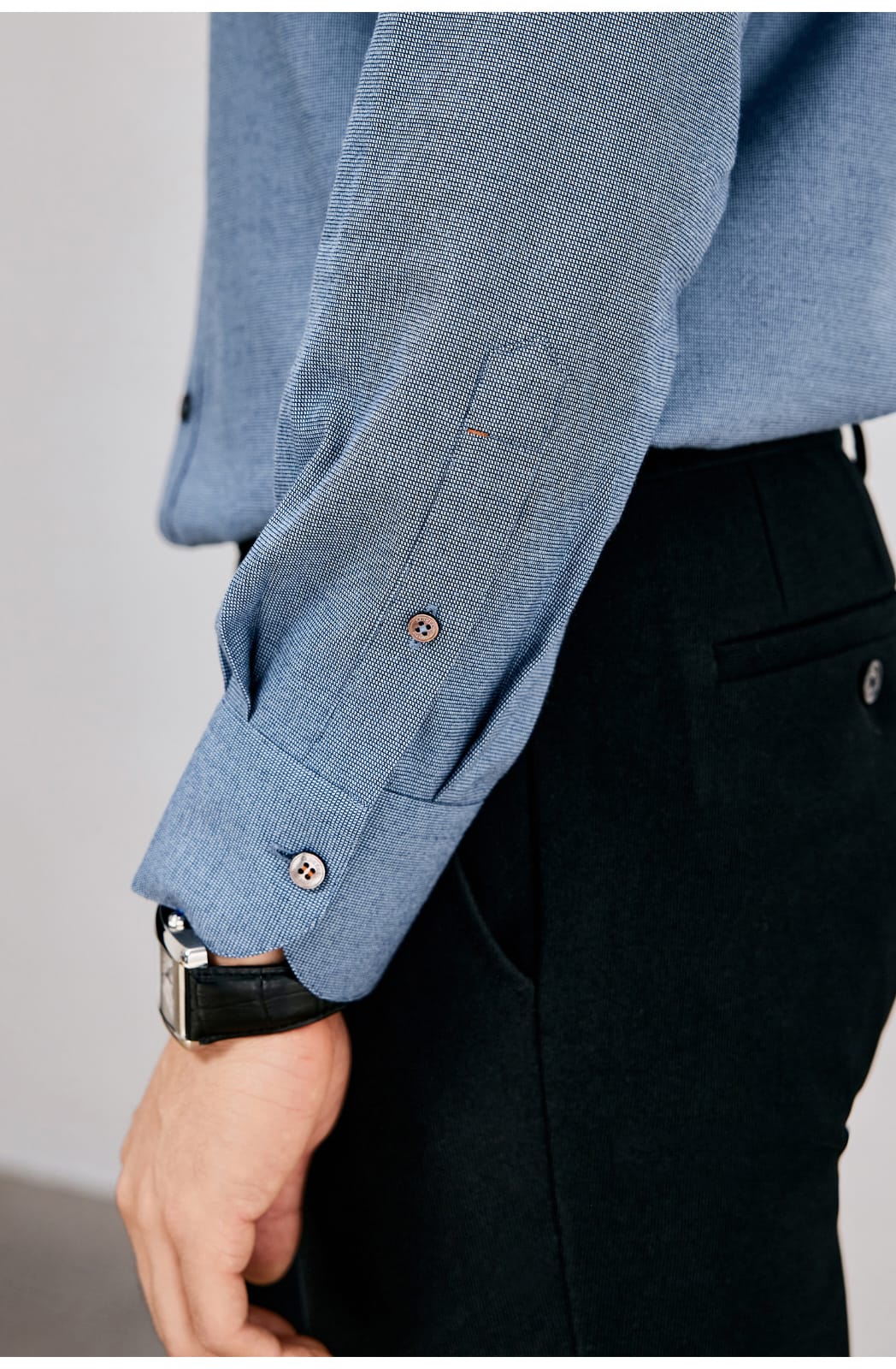 HIGH-END SILK COTTON JACQUARD LONG SLEEVE DARK BLUE SHIRT