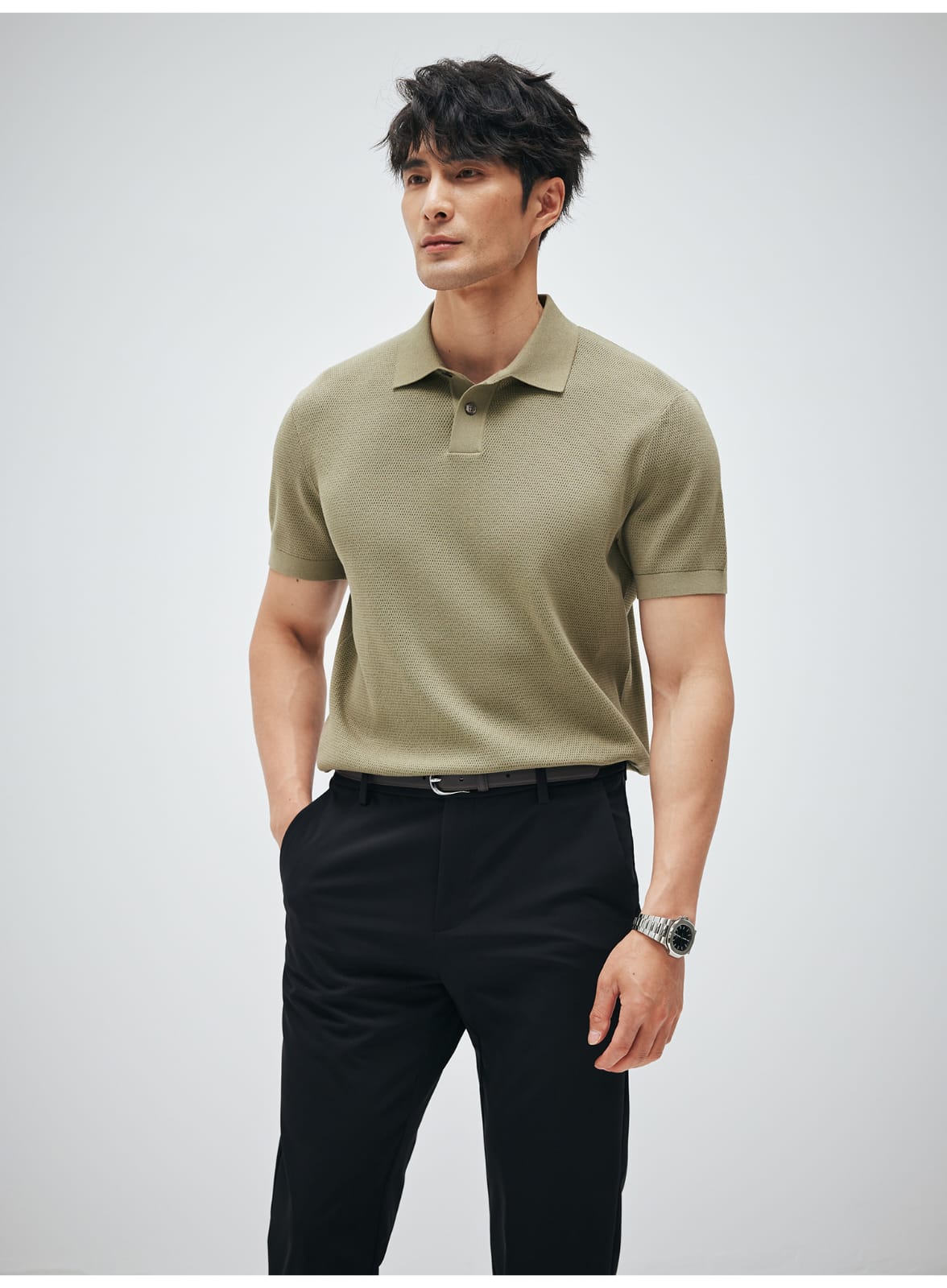 ITALIAN GENTLEMAN LUXURY SUMMER KNIT BREATHABLE POLO SHIRT