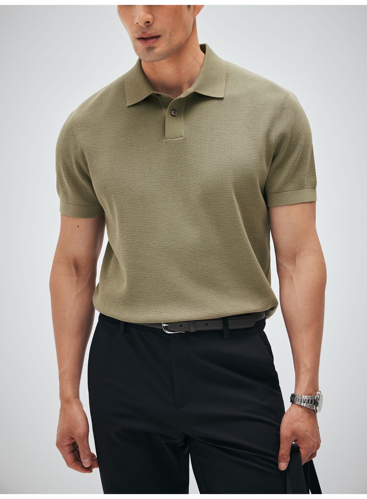 ITALIAN GENTLEMAN LUXURY SUMMER KNIT BREATHABLE POLO SHIRT
