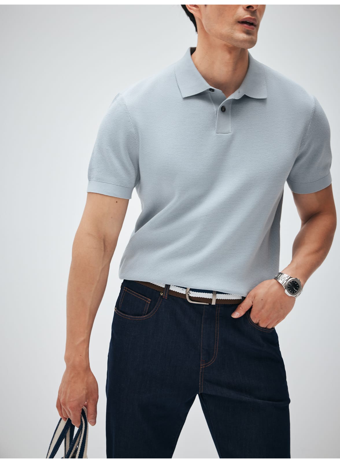 ITALIAN GENTLEMAN LUXURY SUMMER KNIT BREATHABLE POLO SHIRT