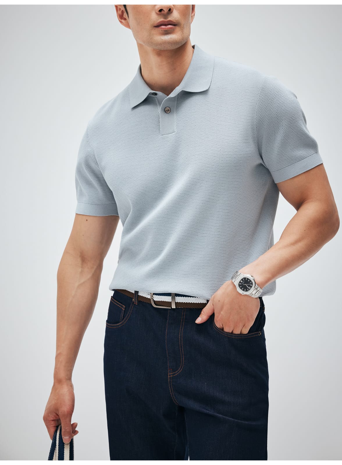 ITALIAN GENTLEMAN LUXURY SUMMER KNIT BREATHABLE POLO SHIRT