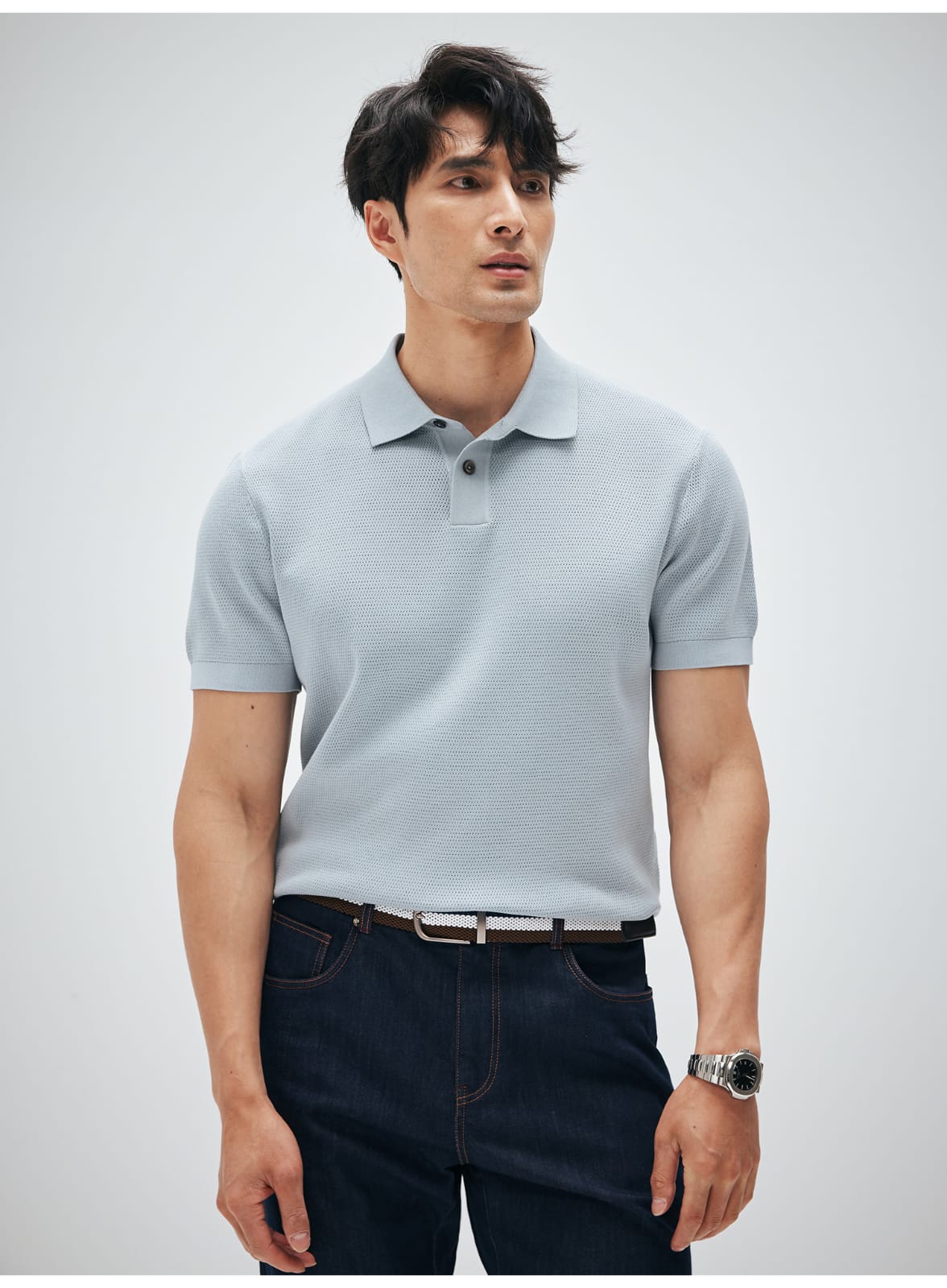 ITALIAN GENTLEMAN LUXURY SUMMER KNIT BREATHABLE POLO SHIRT