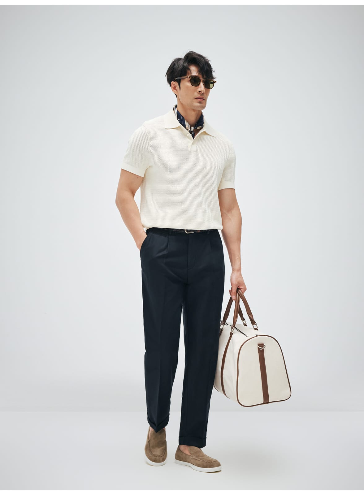 ELEGANT RETRO TEXTURED KNIT POLO SHIRT