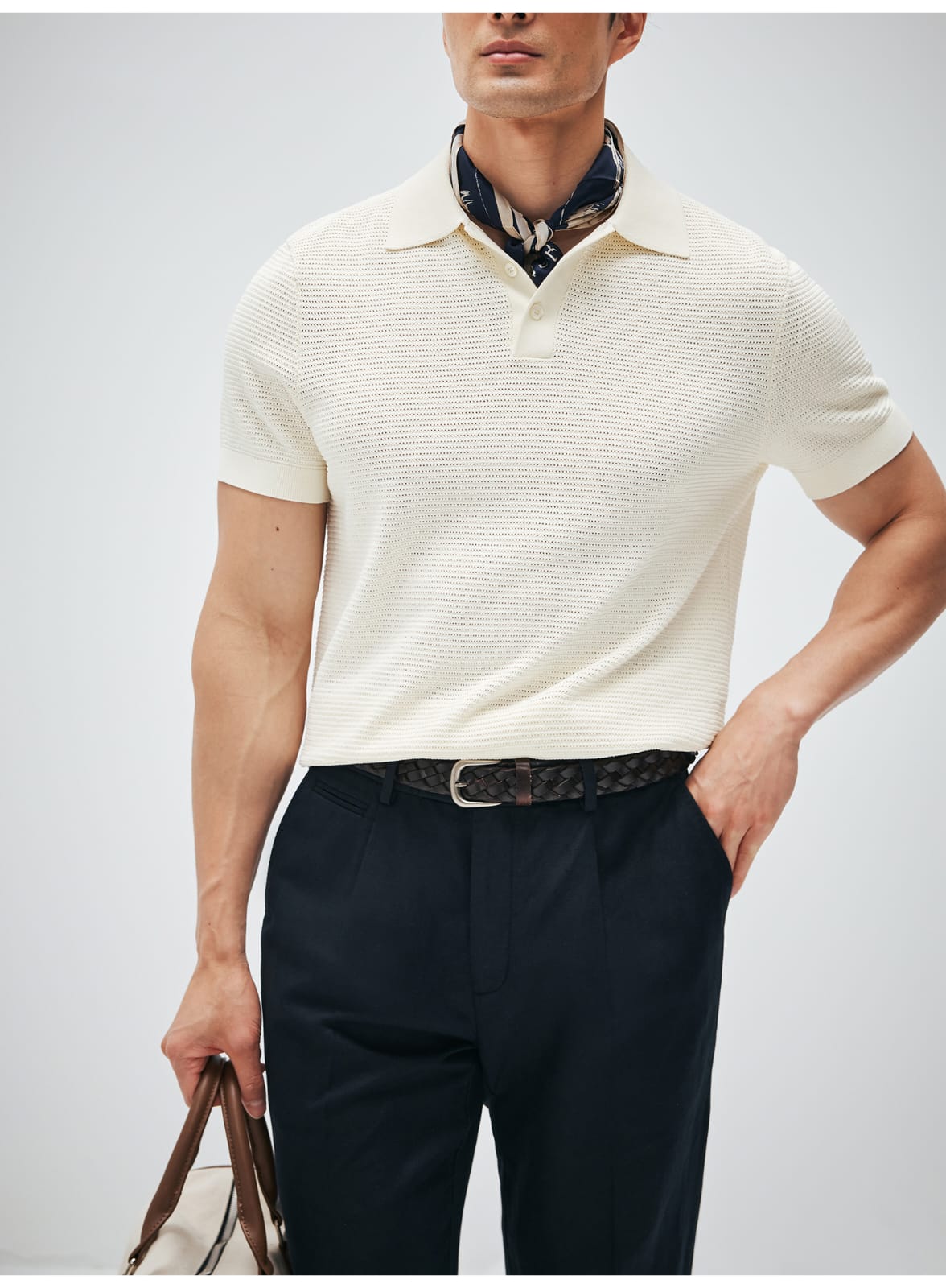 ELEGANT RETRO TEXTURED KNIT POLO SHIRT