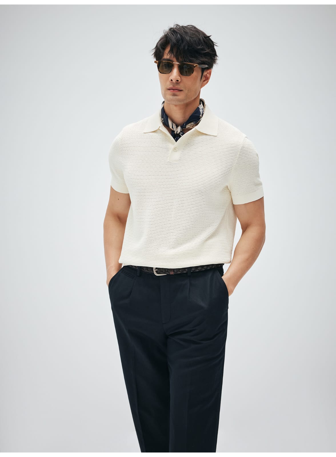 ELEGANT RETRO TEXTURED KNIT POLO SHIRT