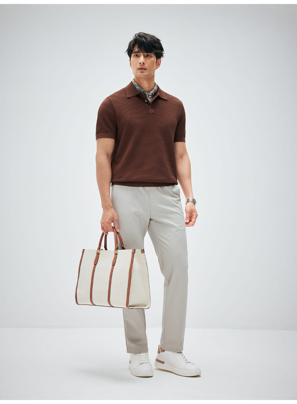 ELEGANT RETRO TEXTURED KNIT POLO SHIRT