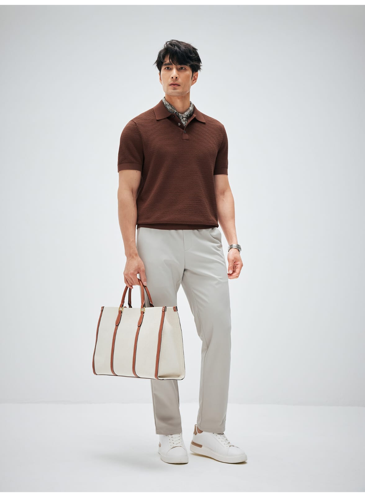 ELEGANT RETRO TEXTURED KNIT POLO SHIRT