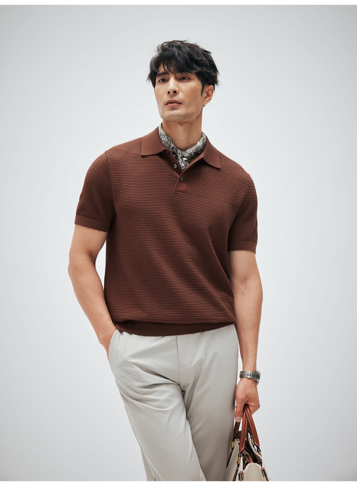 ELEGANT RETRO TEXTURED KNIT POLO SHIRT