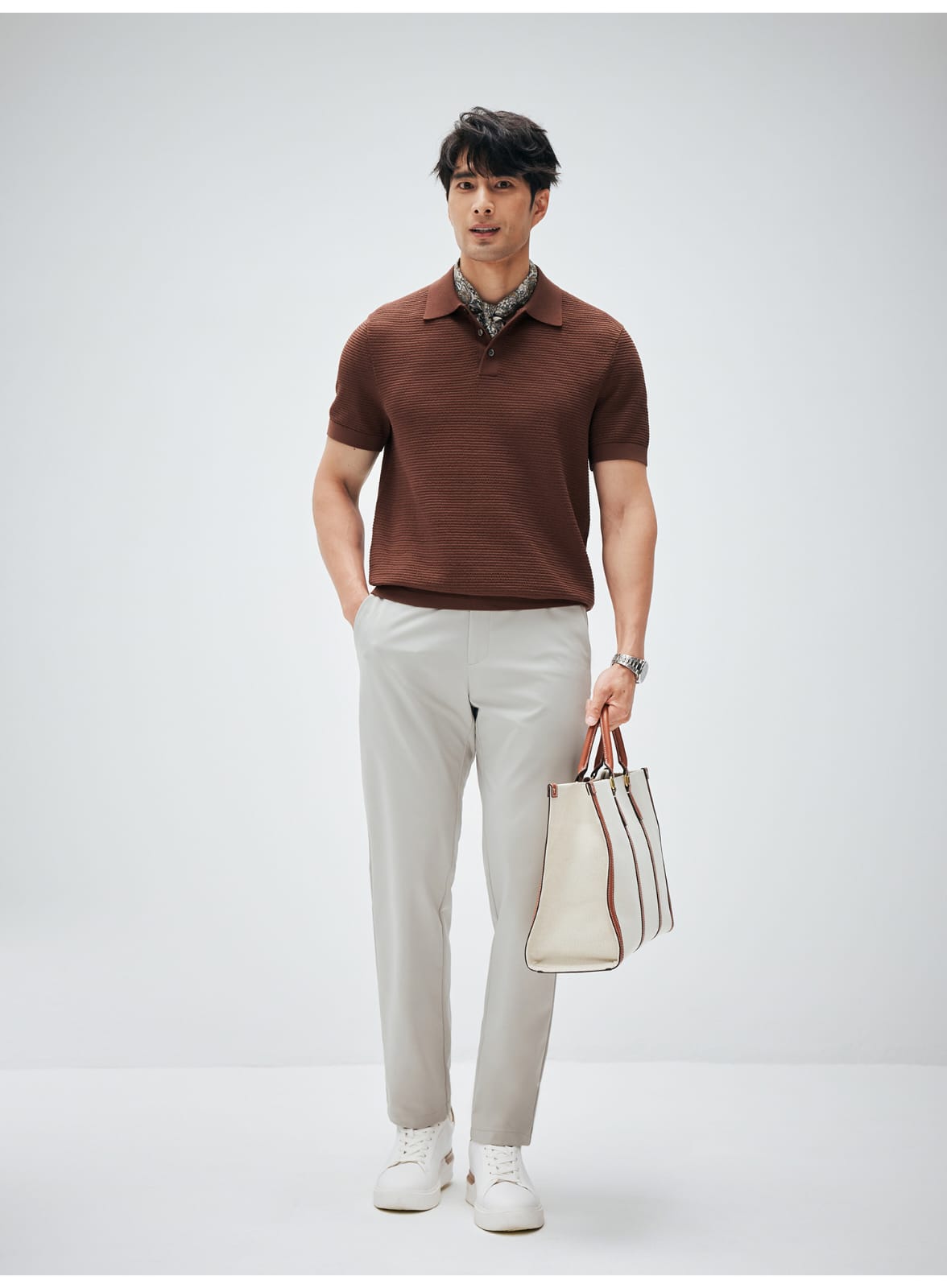 ELEGANT RETRO TEXTURED KNIT POLO SHIRT