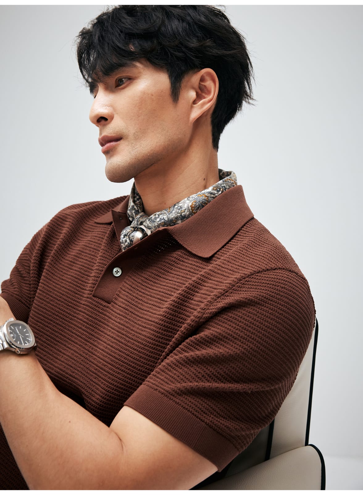 ELEGANT RETRO TEXTURED KNIT POLO SHIRT