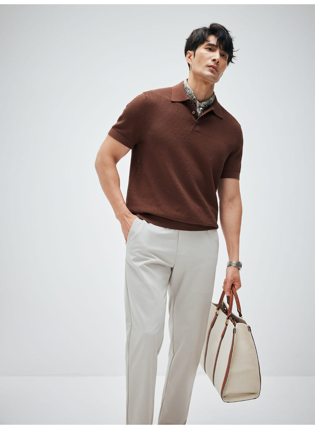 ELEGANT RETRO TEXTURED KNIT POLO SHIRT