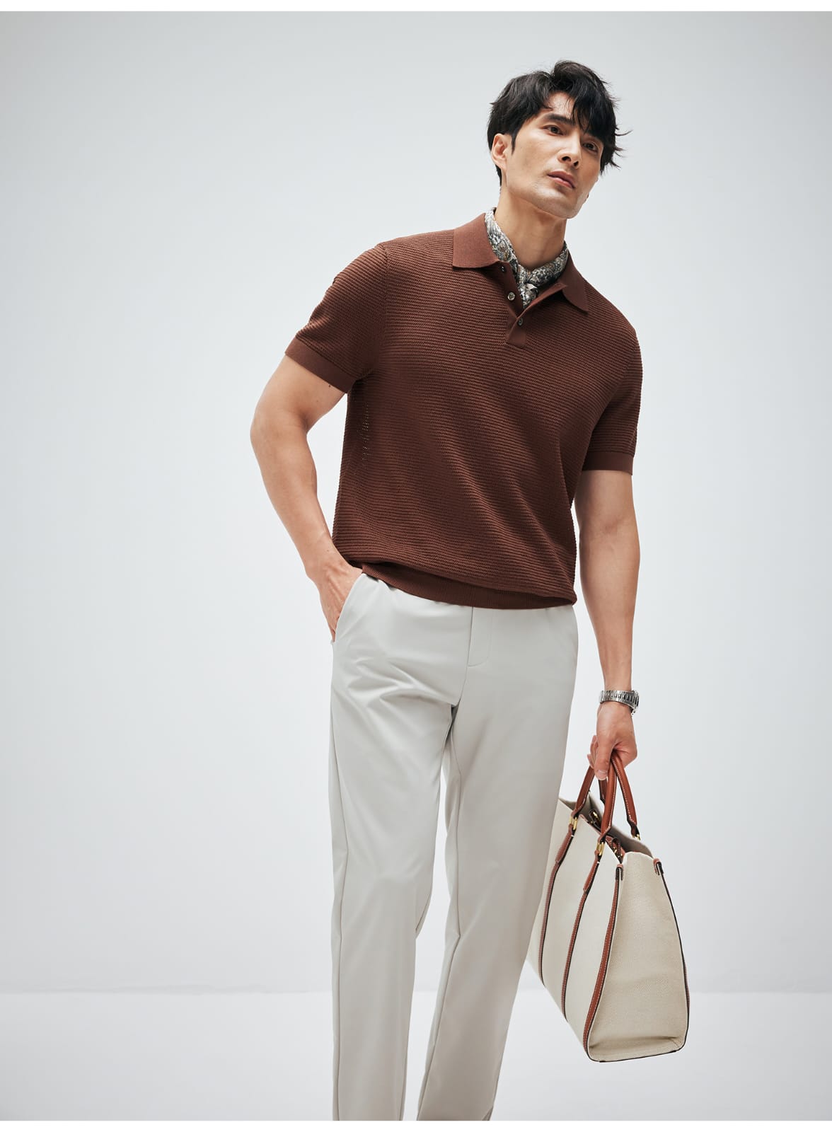ELEGANT RETRO TEXTURED KNIT POLO SHIRT