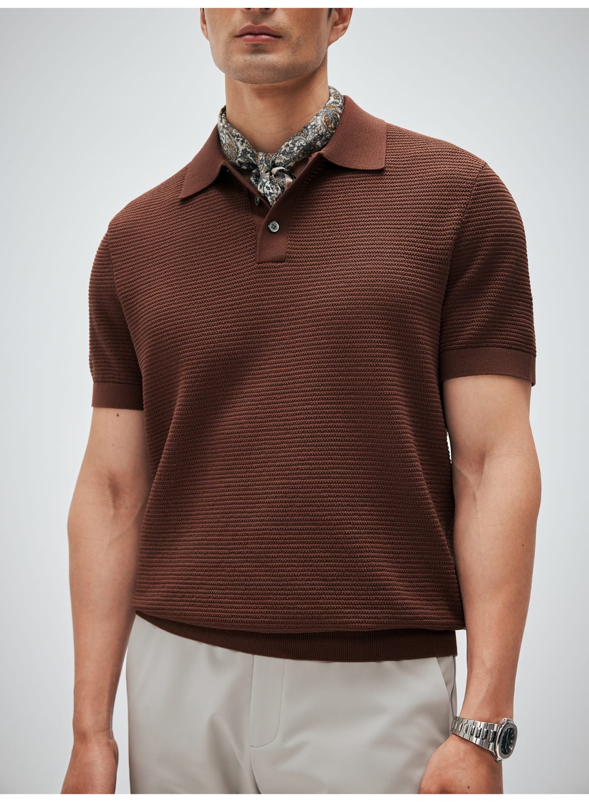 ELEGANT RETRO TEXTURED KNIT POLO SHIRT