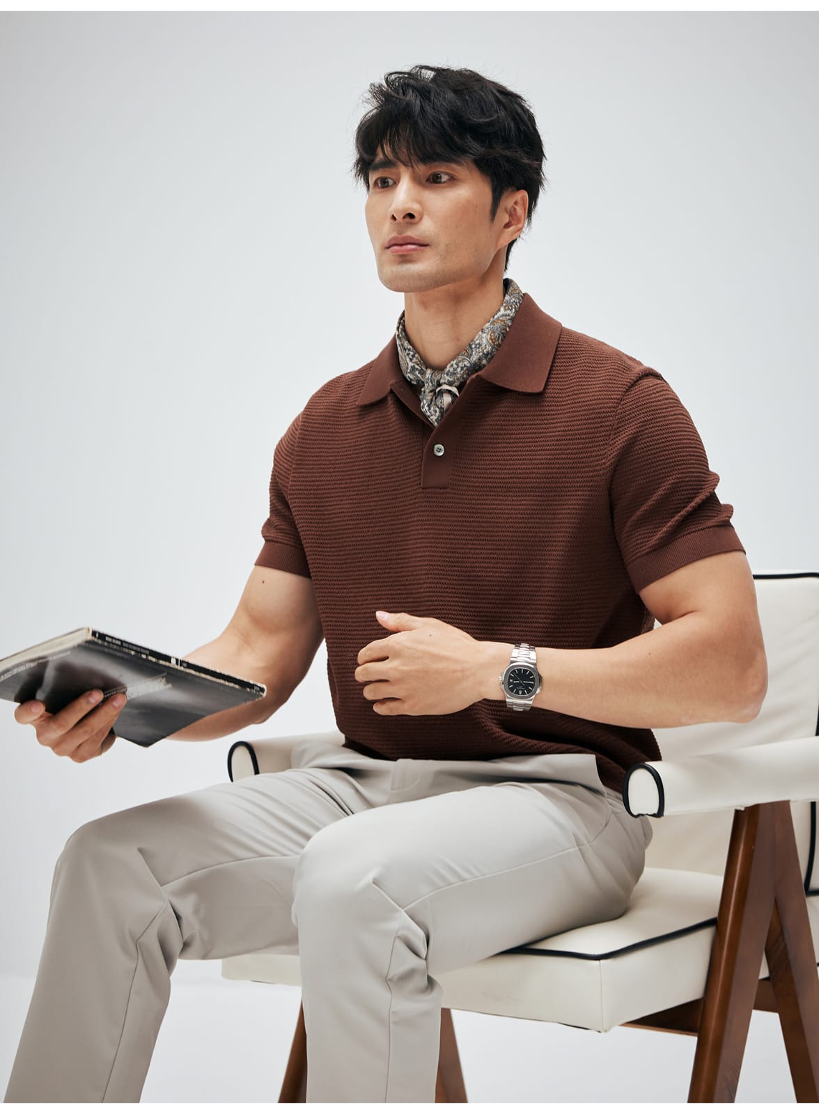 ELEGANT RETRO TEXTURED KNIT POLO SHIRT